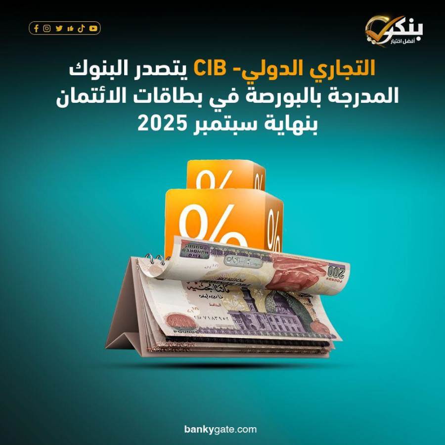البنك التجاري الدولي- CIB يتصدر البنوك المدرجة بالبورصة في بطاقات الائتمان بنهاية سبتمبر 2025