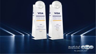 البنك العربي يحصد جائزتين من فيزا لجودة خدمات البطاقات على مستوى المنطقة عن العام 2020