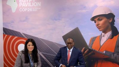 المشاط تلتقي نائب رئيس بنك التنمية الإفريقي للطاقة والنمو الأخضر بقمة الأمم المتحدة للمناخ